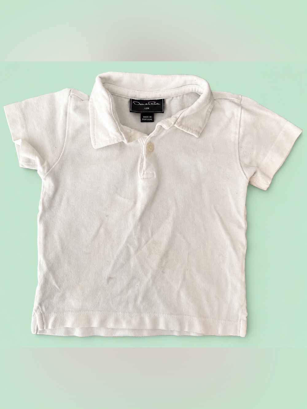 KIDS BABY OSCAR DE LA RENTA DISTRESSED WHITE COTTON POLO SHIRT - 12 MONTH